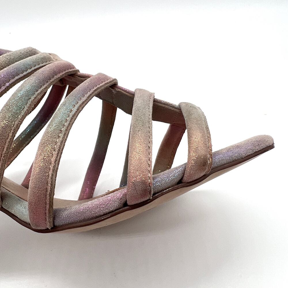 FREE PEOPLE Colette Leather Heels 7.5 Metallic Rainbow Strappy Sandal Cage NEW - Picture 15 of 15